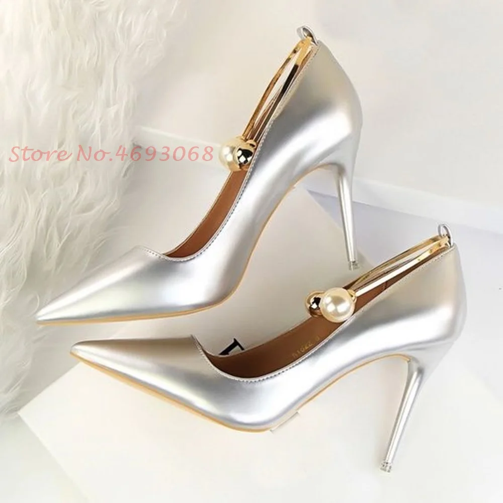 Pearl Patent Leather Pumps For Women Sexy Pointy Toe Super High Thin Heels Party Spring Shoes 2022 Women Office Ladies Pumps