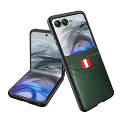 Luxury Lychee Pattern Card Slot Phone Case with Tempered Glass Cover for MOTO RAZR 60 ULTRA (Green)
