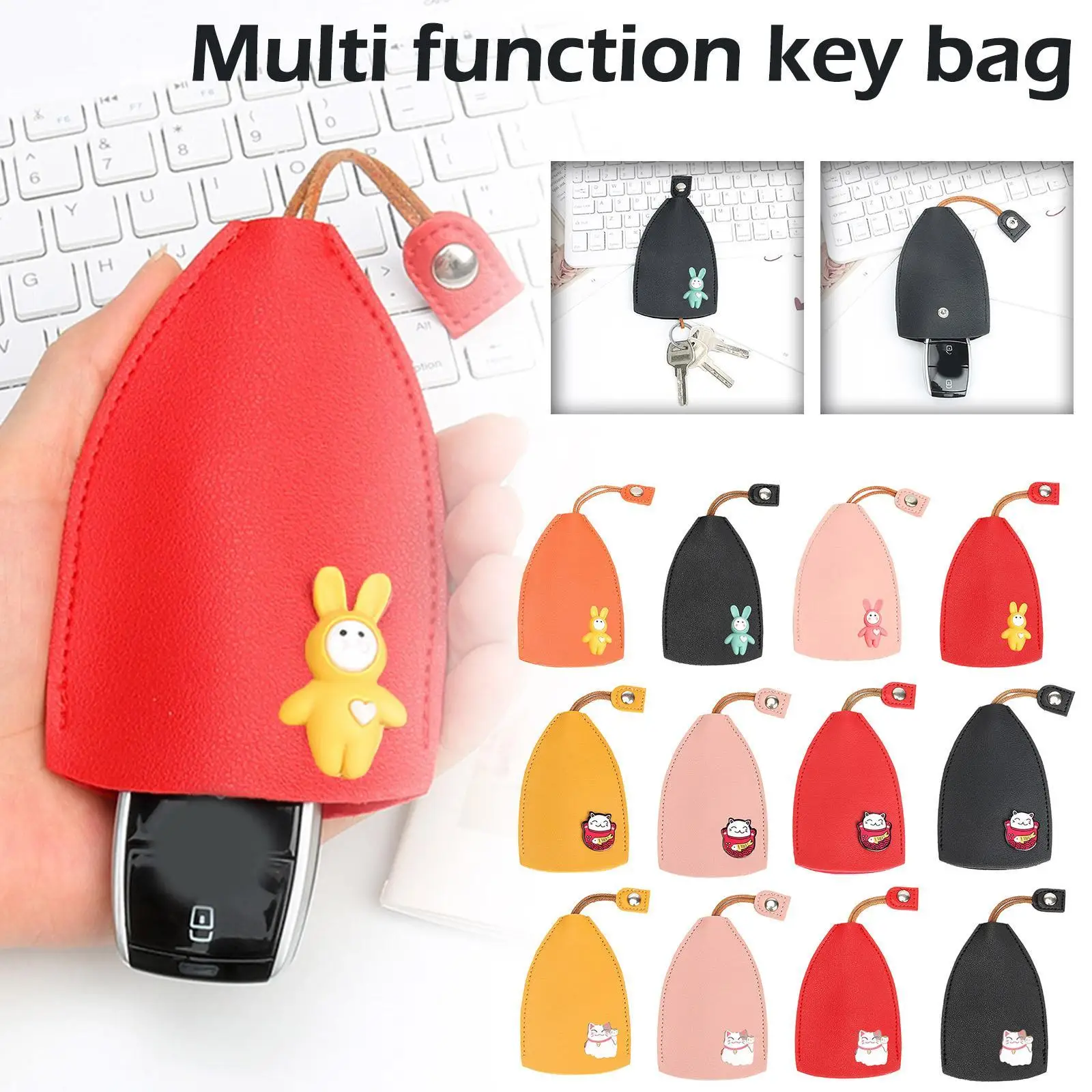 Cute Pull Out Key Case key case,key holder,key organizer,key purse,key protector Cartoon Animals Rabbit Cat PU Leather Key Wallets Housekeepers Car Holder Case Leather Bag for Keys