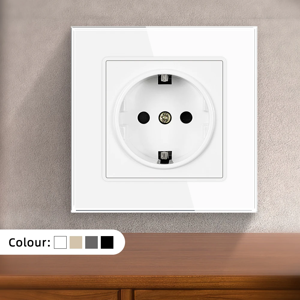 SRAN EU RU Wall Electrical Socket 16A 220V 82*82mm Tempered Glass Power Outlet Home Improvement White/Black