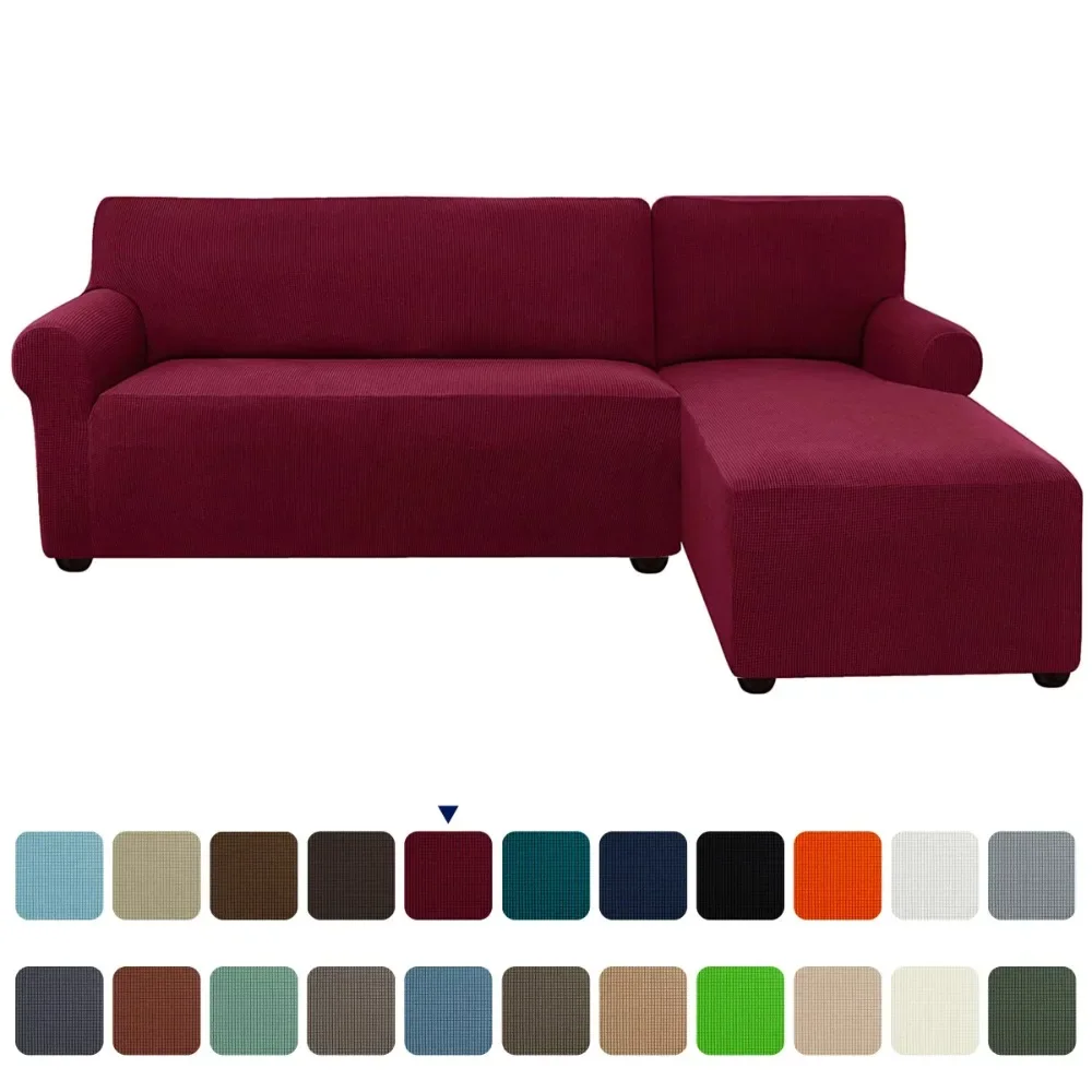 

Stretch 2-Piece Textured Grid L-Shaped Sectional Sofa Slipcover (2-Seater Right Chaise Living Room Sofas Wine) Freight Free Home