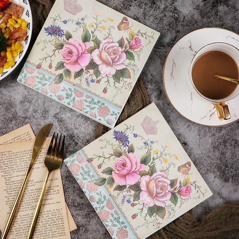 Summer Flora Cocktail Tissue 2-ply Food Grade Printed Butterfly Bone Bart Fragrance Free Drawer Paper 20pcs paper napkins