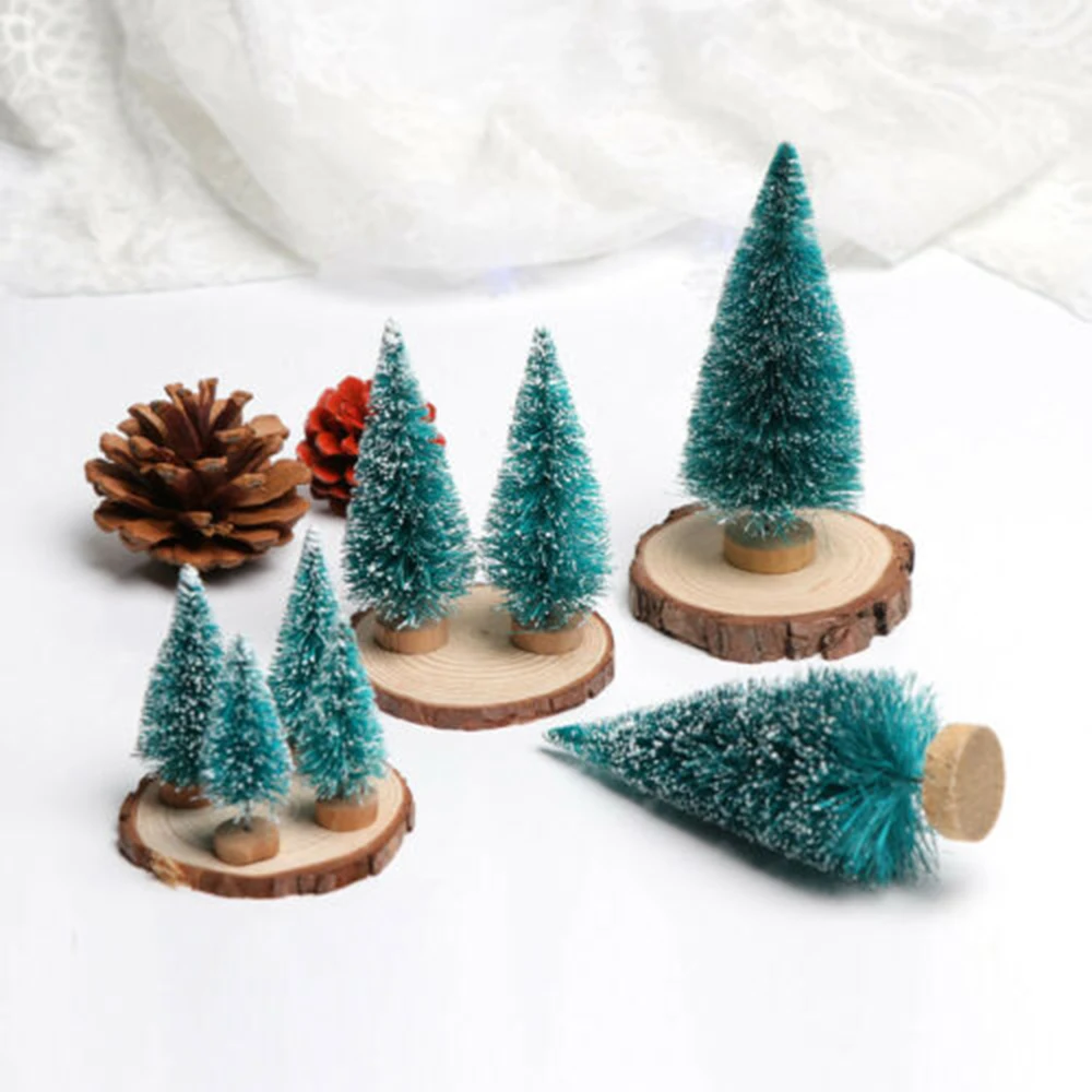 

12 Pcs Mini Christmas Trees Decorations Sisal Snow Frost Small Pine Tree Ornament XMAS Decor For Home Desk Merry Gift For Kid