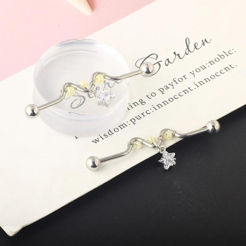 Dangle charm industrial piercing stainless steel 14g industrial earrings barbell set heart moon star cross industrial cartialge