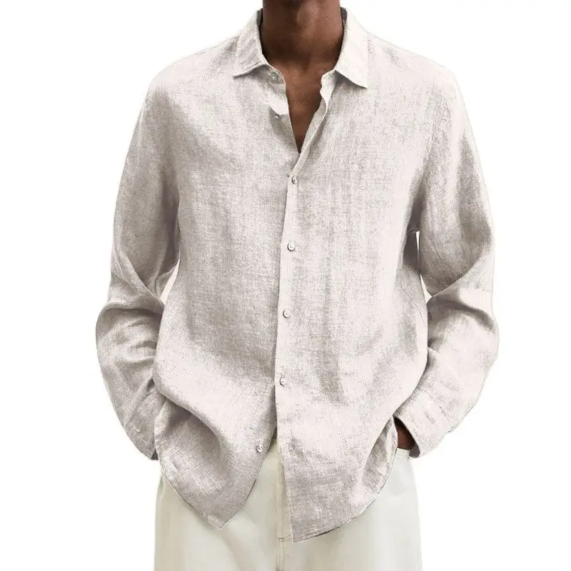 Parklees Mens Army Green Linen Cotton Shirt 2022 Autumn New Long Sleeve Breathable Shirts Loose Casual Plus Size Retro Tops Male