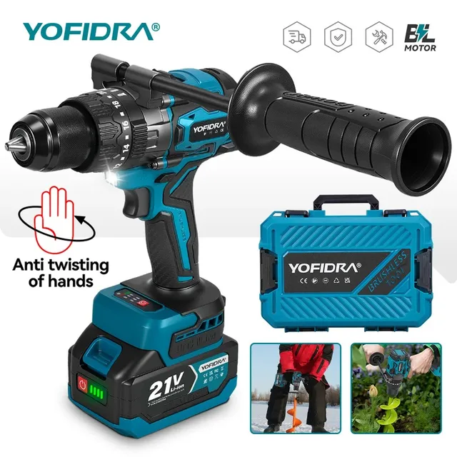 Perceuse à percussion électrique sans fil YOFIDRA 900N.M 13MM, 20+3 réglages de couple, visseuse portative, outil électrique compatible avec batterie Makita. 1