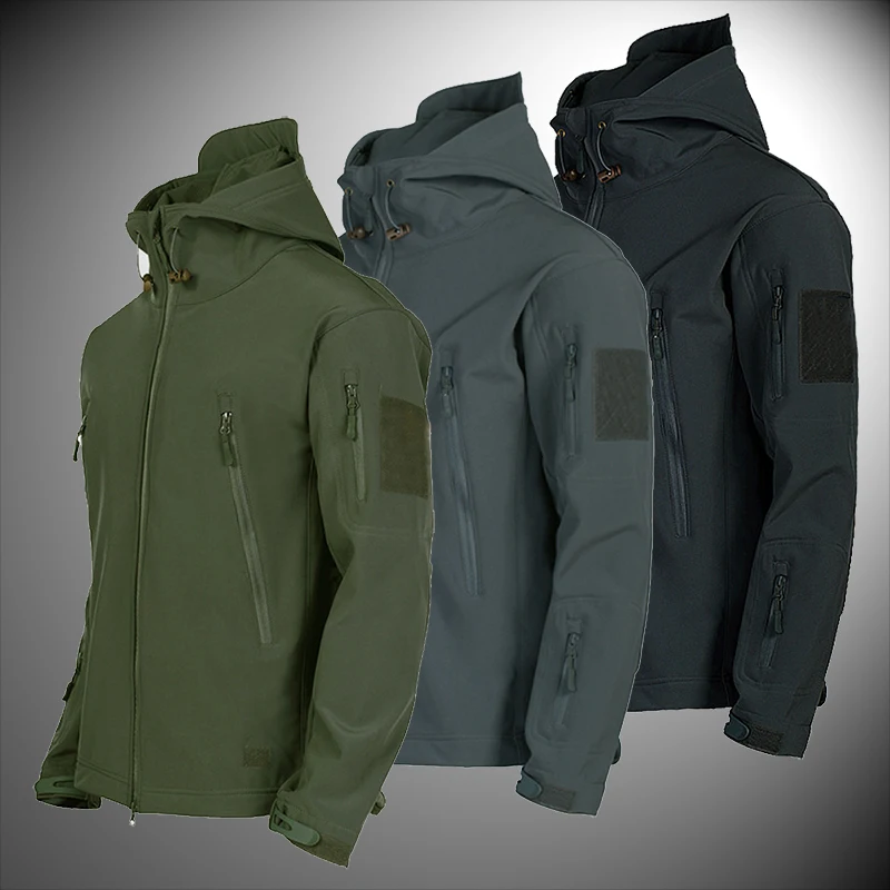 

Military Shark Skin Soft Shell Jacket Men's Tactical Windproof and Waterproof Jacket Army Combat Jacket Hooded Bomber Jacket
