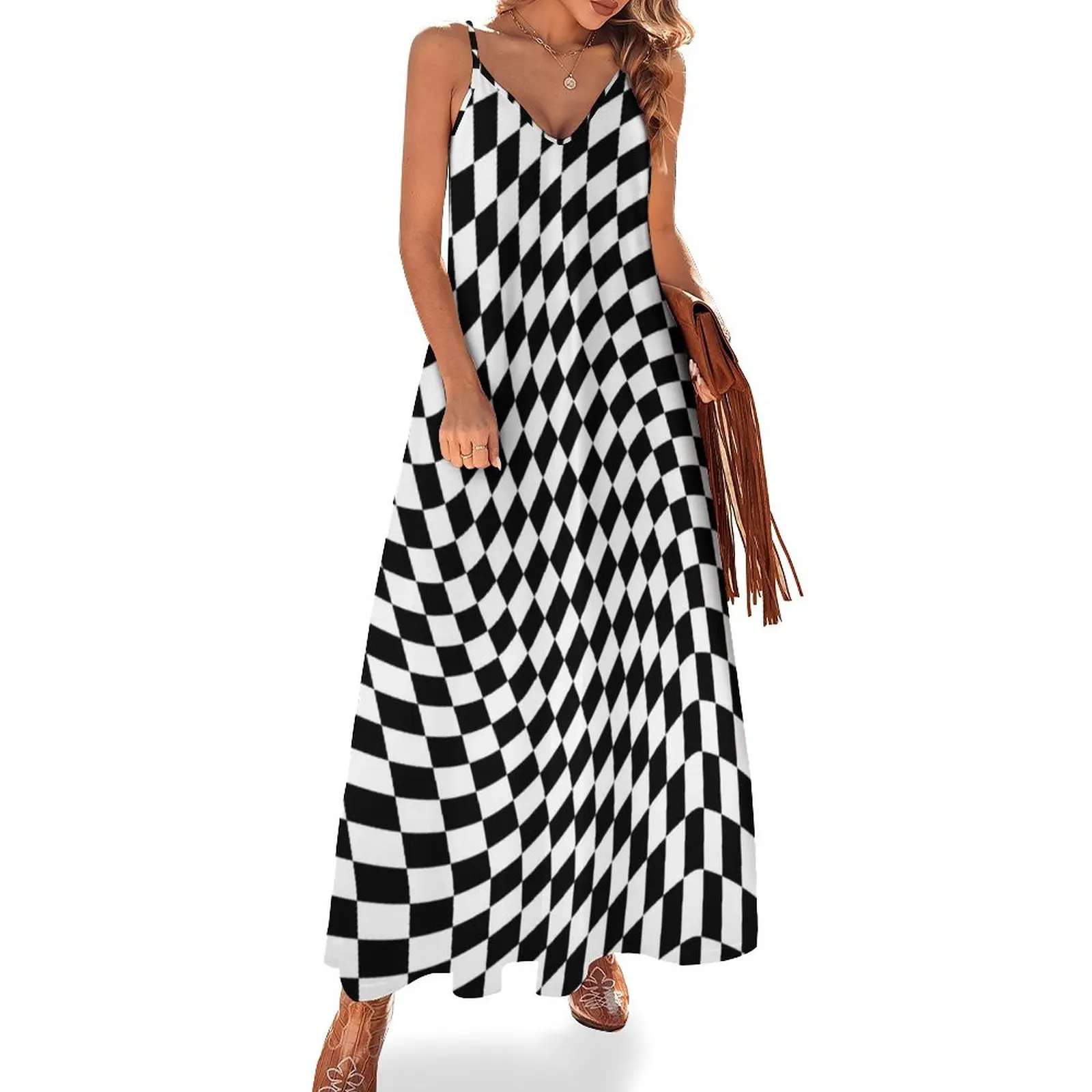 

Trippy Checks Sleeveless Dress women's summer dress 2023 women formal occasion dresses