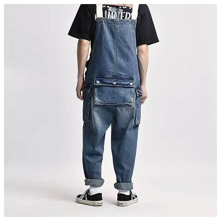 2023 Men Clothing Chic  Denim Overalls Men's Work Cargo Pants Old School Easy Worker Multi-Pocket Bib Jumpsuit Denim Pants 4
