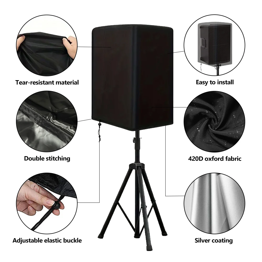 Speaker Cover Waterproof Polyester PA/DJ Speaker Stand Covers UV Protection Dustproof Outdoor Cover For 15 Inch Powered 420D Oxford Cloth