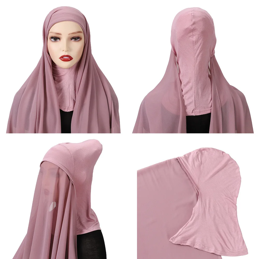 

Hijab with Cap Attached Neck Cover Turban Underscarf Hijab Bonnet for Women Ladies Muslim Fashion Head Scarf Headwraps Islam
