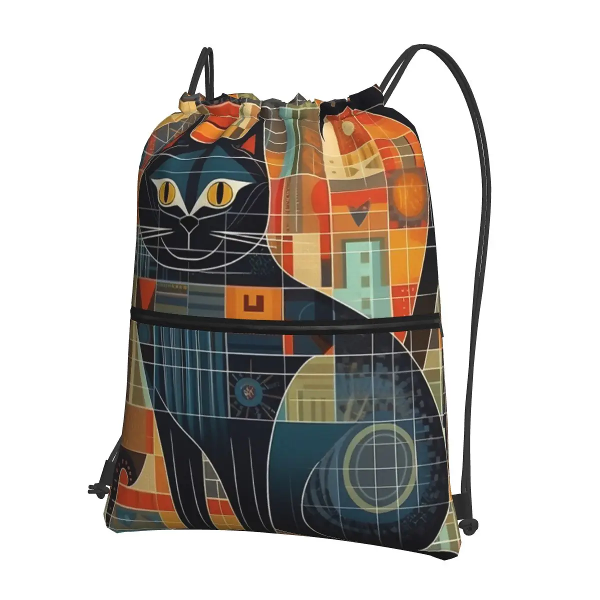

A Square Cat Portable Backpacks Drawstring Bag Casual Drawstring Bundle Pocket Shoes Bags For School Students