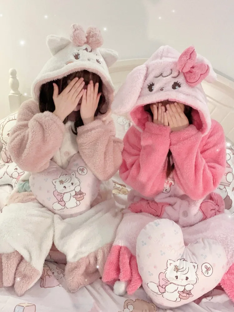 

Mikko Girls Lovely Long Sleeve Autumn/Winter Coral Velvet Hooded Homewear Home Casual Wear Student'S Kawaii Female Pajamas Gifts