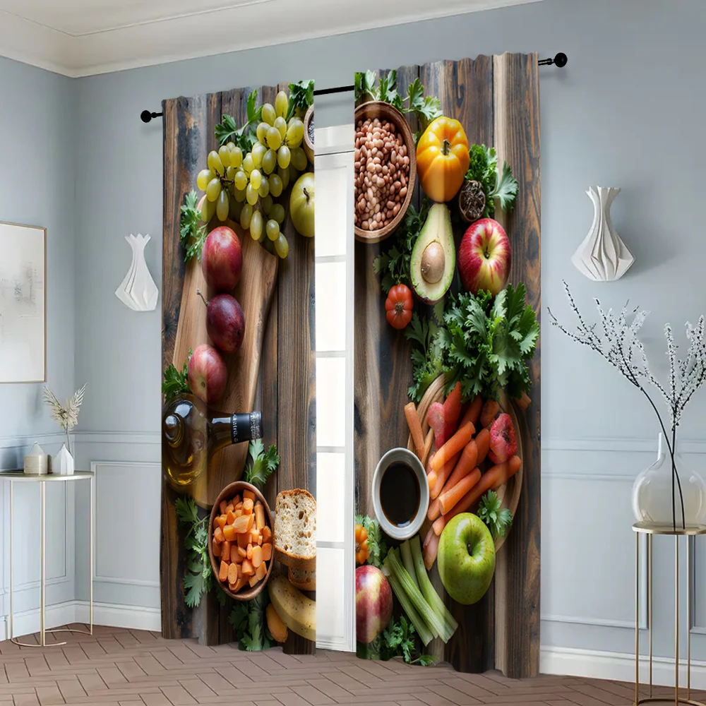 2pcs, Popular Curtains 2D print Vibrant Fruits & Veggies Versatile Fabric (without rod) Stuff Clearance Use for Bedroom & 6