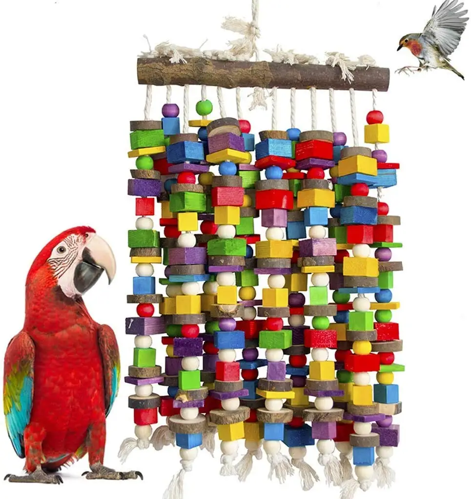Large Bird Parrot Chewing Toy Multicolored Natural Wooden Blocks Bird