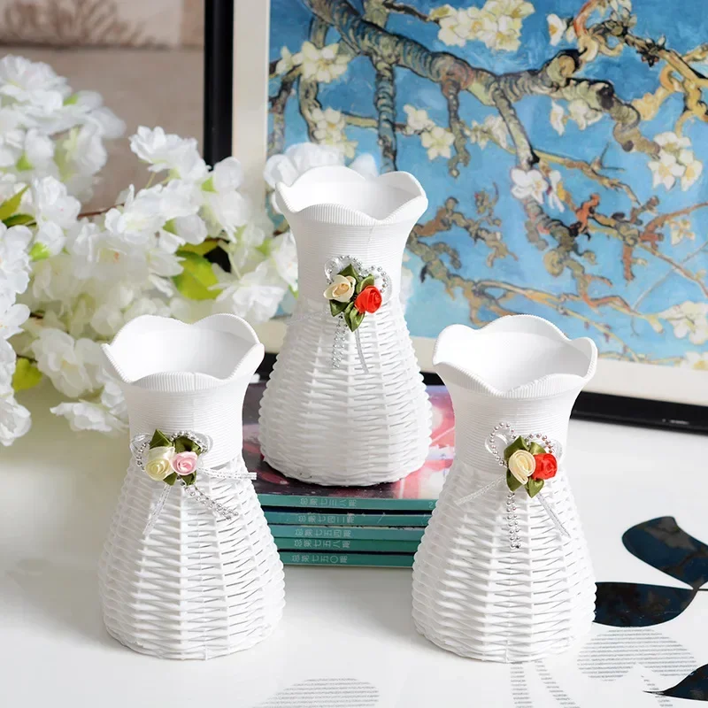 Plastic Rattan Vase Home Decor Basket Flowers Pot Rattan Basket Wedding Table Decor Flower Vase Wedding Vase