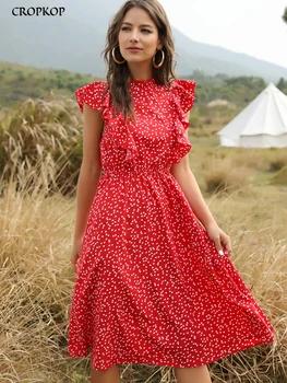 Chiffon Dress Women Elegant Summer Floral Print Ruffle A-line Sundress Casual Fitted Clothes To Knees 2022 Red Dresses For Women 1