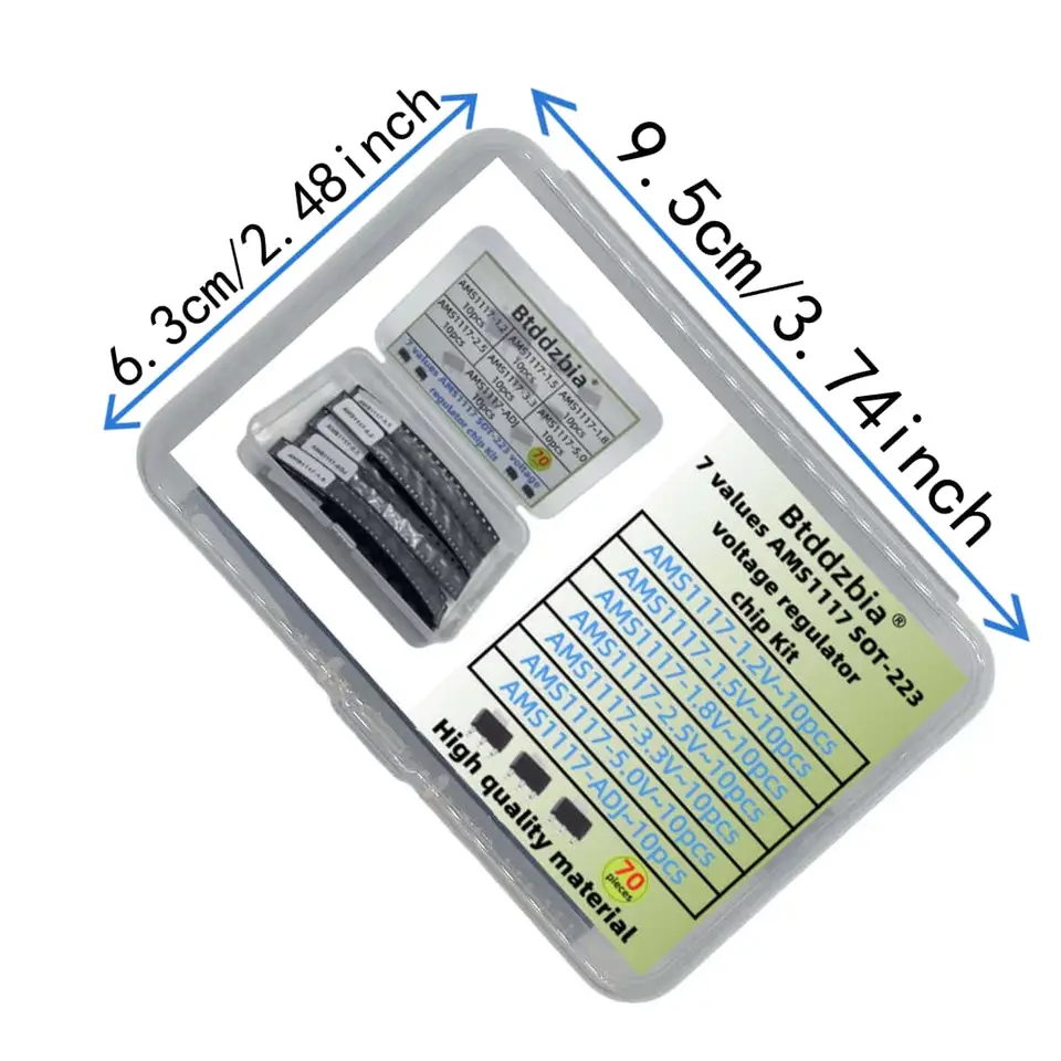 70PCS Voltage Regulator Kit AMS1117 SOT-223 AMS1117-3.3V AMS1117-ADJ AMS1117-5.0V AMS1117-2.5V AMS1117-1.8V AMS1117-1.5V 1.2V-5V image 5