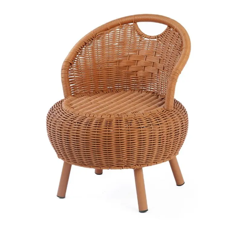 Home Rattan Woven Chair Small Chair for Balcony and Living Room Tatami Low Backrest Single Round Adult Woven Stool