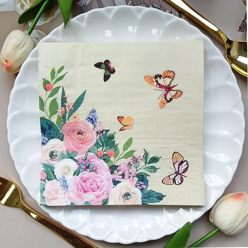 10/20pcs 2Ply 33cm New Party Ambience Decoration Paper Napkins Butterfly Floral Square Paper Placemats Butterfly Bone Bart