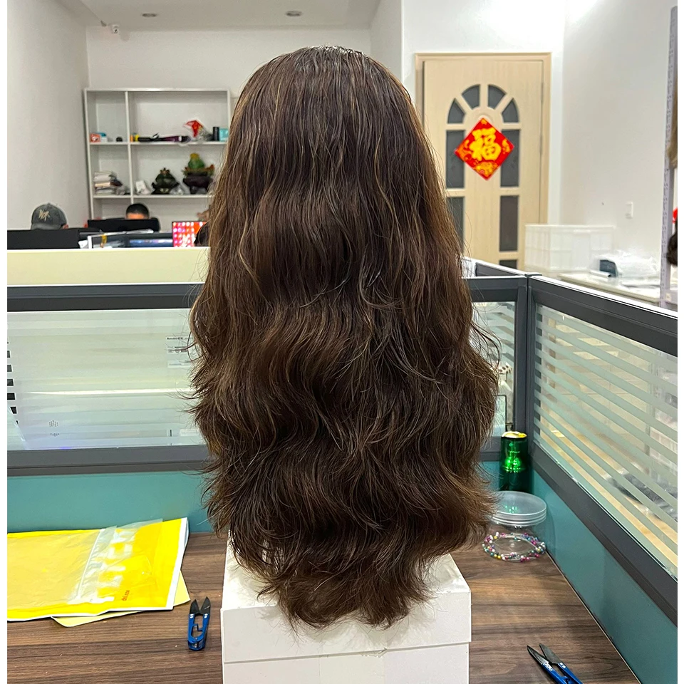 Stock 18inch Natural Wave Layer Band Fall Wigs For Women With Highlight Band Fall Wig Kosher Wigs Long Wonder Wig Jewish