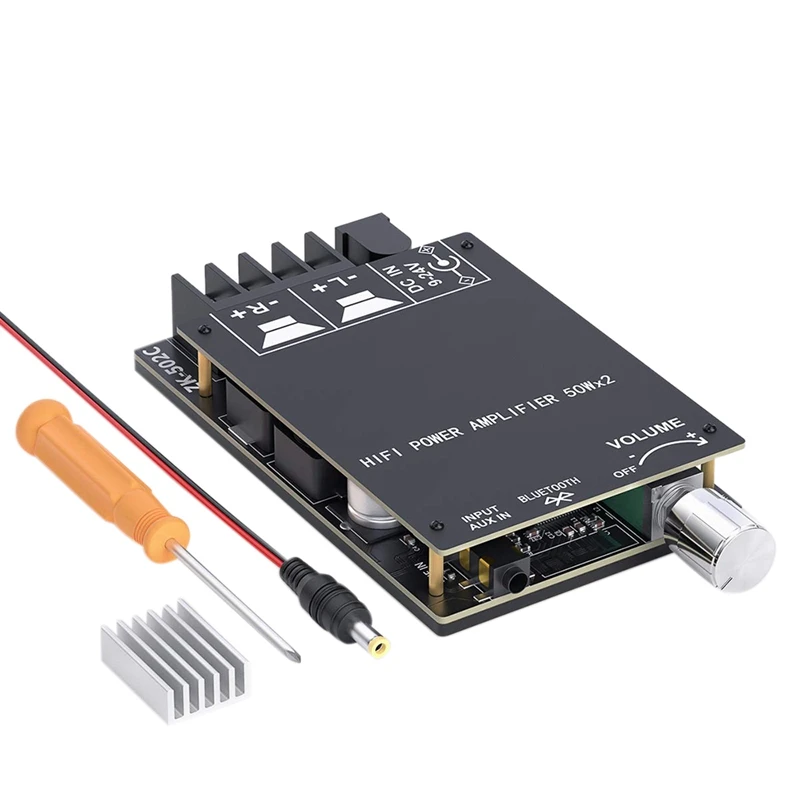 ZK-502C 블루투스 5.0 앰프 보드, 2 채널 미니 스테레오 오디오 리시버, 무선 고출력 3.5mm AUX 앰프 모듈
