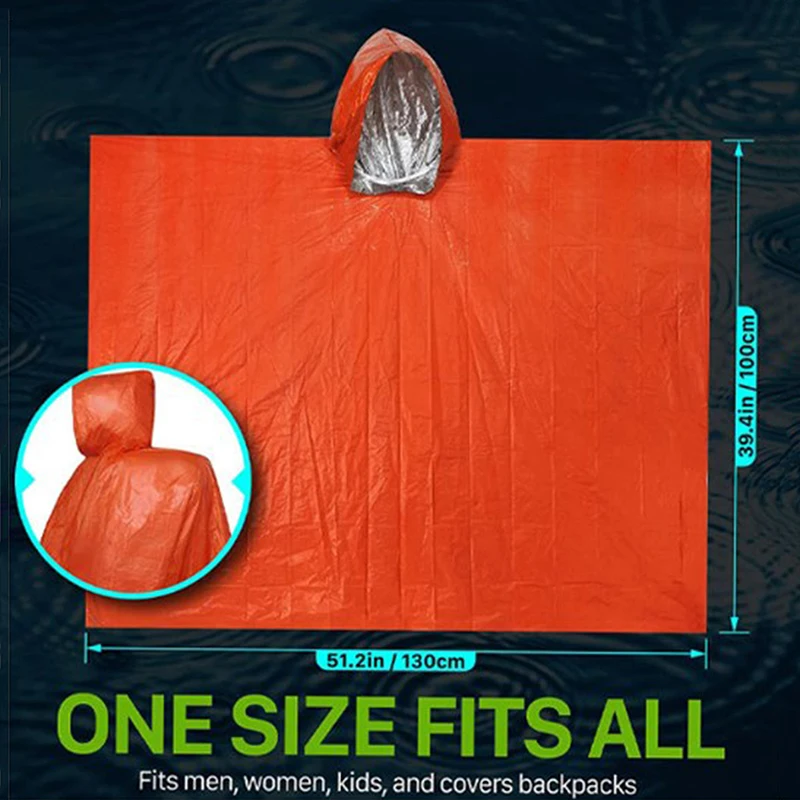 Outdoor Emergency Raincoat Hooded Sleeve Waterproof Poncho Motorcycle Rain Cover Camping Hiking Travel Rainwear Tent