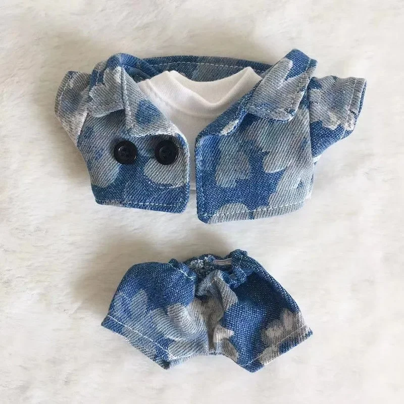 10cm chubby baby clothes cute celebrity dolls suitable for doll clothing denim sets 2