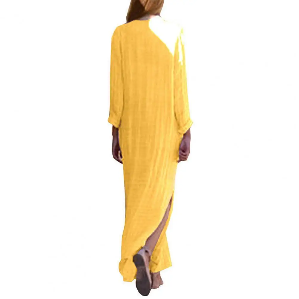 

Women Maxi Dress Bohemian Maxi Dress with Side Split V Neck Ethnic Style Long Sleeve Ankle Length Dress for Women Loose Fit