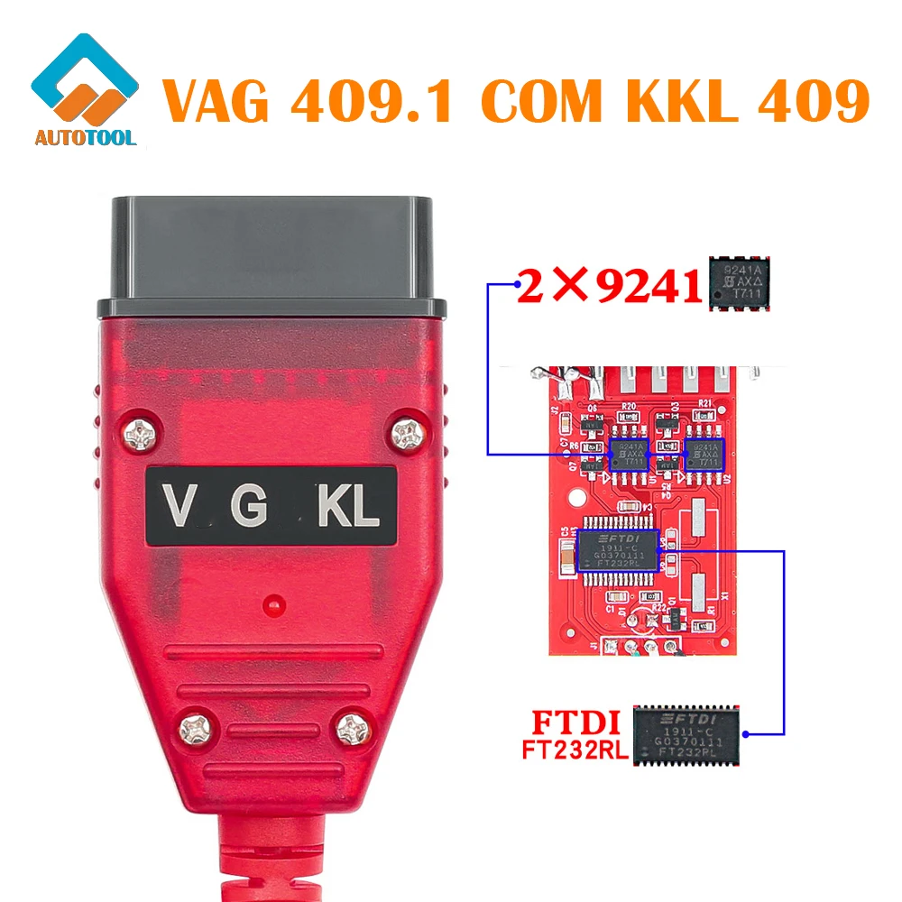 

VAG 409.1 COM KKL 409 FTDI FT232RL Real 9241A K Line OBD 2 OBD2 Car Diagnostic Tools Interface Cable for V-W Series Car Ecu