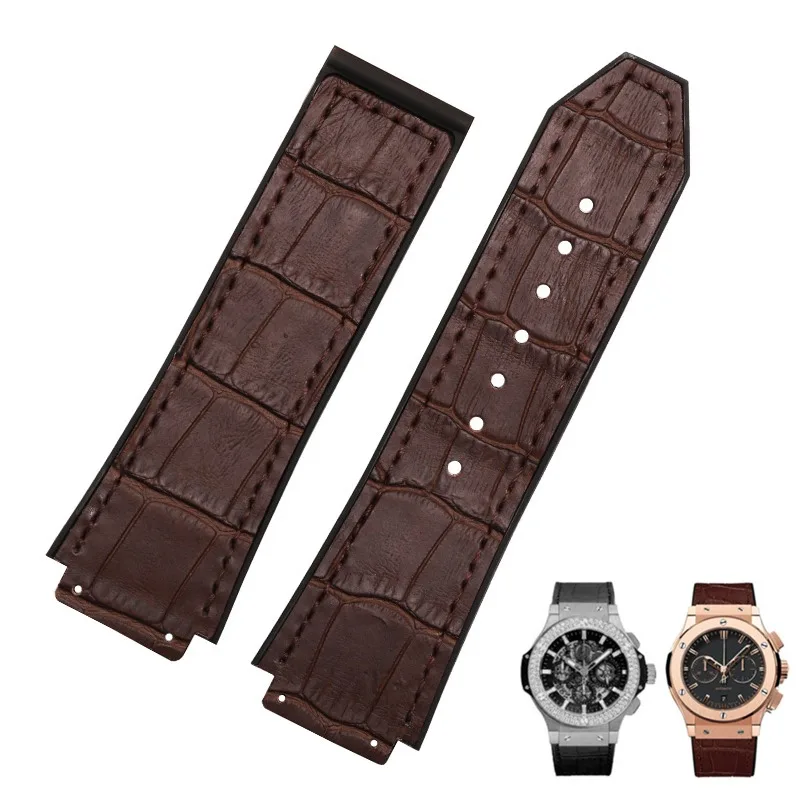 Luxury Genuine Leather Waterproof Watchband - Men's Bracelet Accessory with Chain Design