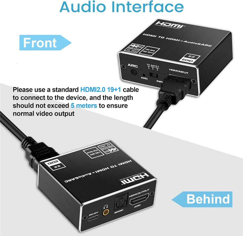 HDMI Audio Extractor HDMI to SPDIF Optical Toslink 3.5 Aux+4K HDMI Converter fo
