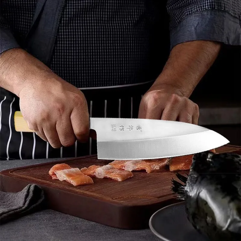 Kitchen Knife 1-10pcs Japanese Sashimi Santoku Chef Stainless Steel Sushi Salmon Fish Filleting Knife with Wood Handle