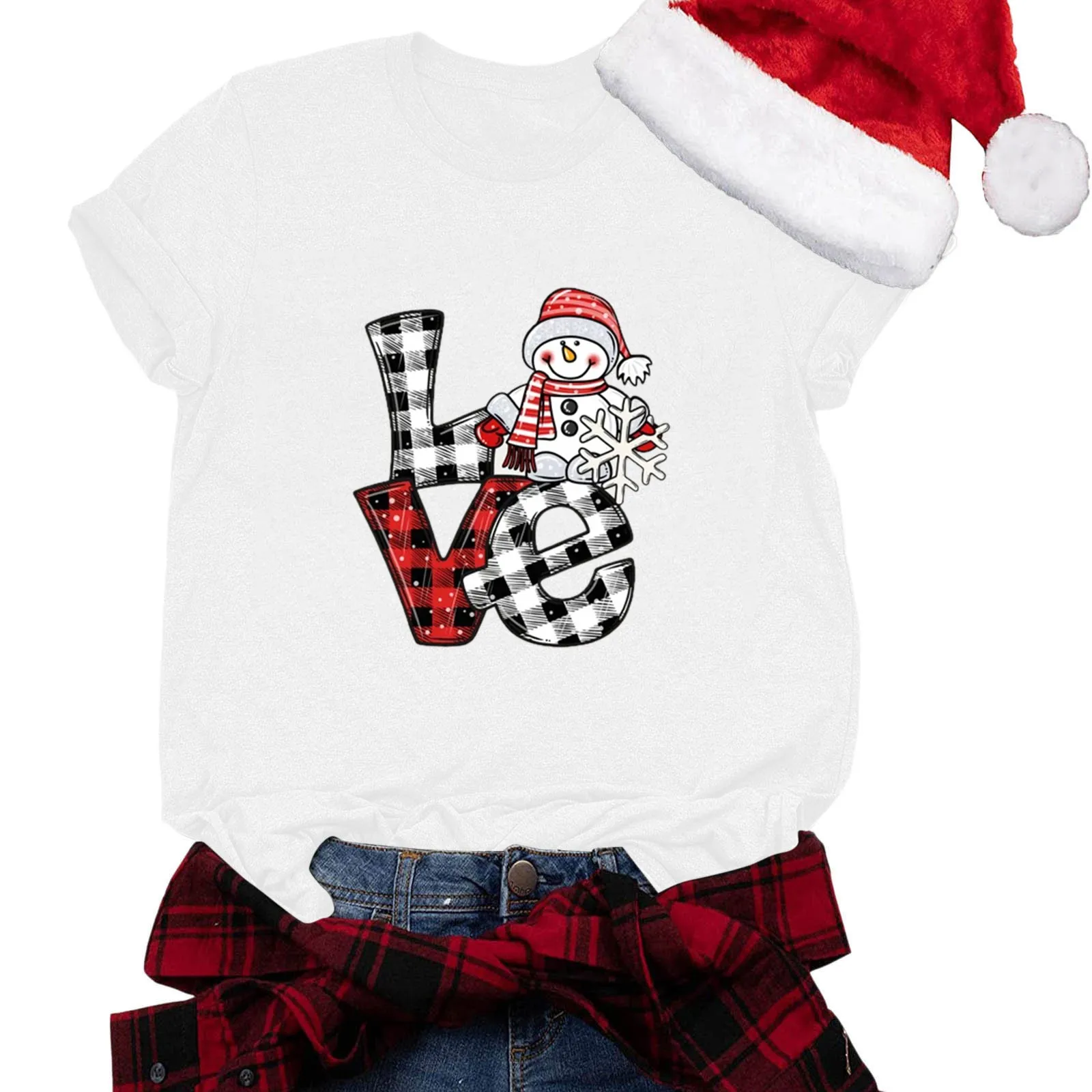 

Christmas Tshirt for Women Fashion Tshirt For Women Casual Santa Printing Shirts Round Neck Short Sleeve Tee Tops Tunic Blouse