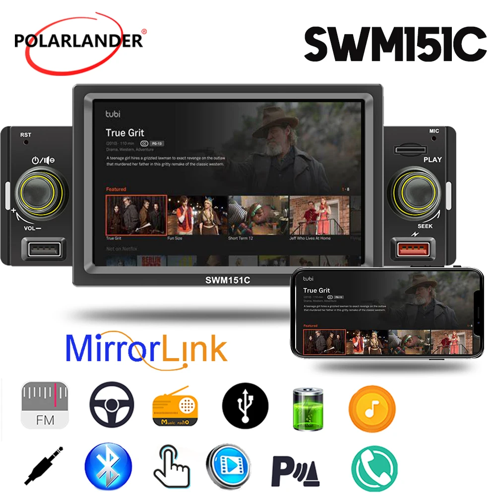 

1 Din 5 INCH Car Radio MP5 player FM Bluetooth Android Auto/Apple CarPlay IPS Touch Screen USB SD TF Hands-free Mirror Link