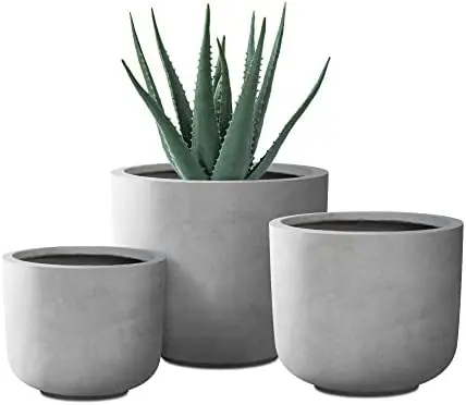 

13",11",9" Dia Pure White Concrete Round Planters (Set of 3), Outdoor Indoor Modern Planter Pots, Lightweight, Weath Garden deco