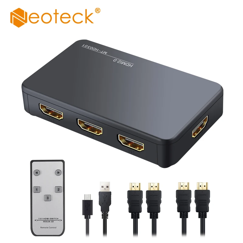 Neoteck 4k HDMI-совместимый переключатель разветвитель 3 в 1 переключатель поддерживает @ 60 Гц 3D HD1080P с ИК-пультом дистанционного управления для Xbox PS4