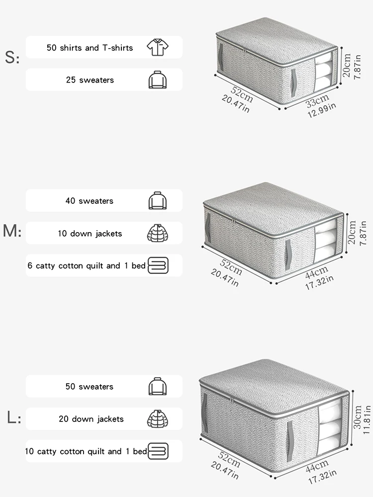 1PC gray clothes storage bag, quilt storage bag, wardrobe clothes sorting bag, with window storage bag, waterproof storage bag, 6