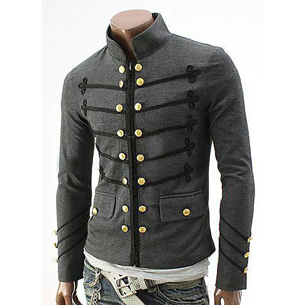 

New Hot Sale Men's Autumn Steampunk Gothic Rock Style Zip Outwear Overcoat Coat Tops Men's Pilot Jacket Windproof Casual Coats
