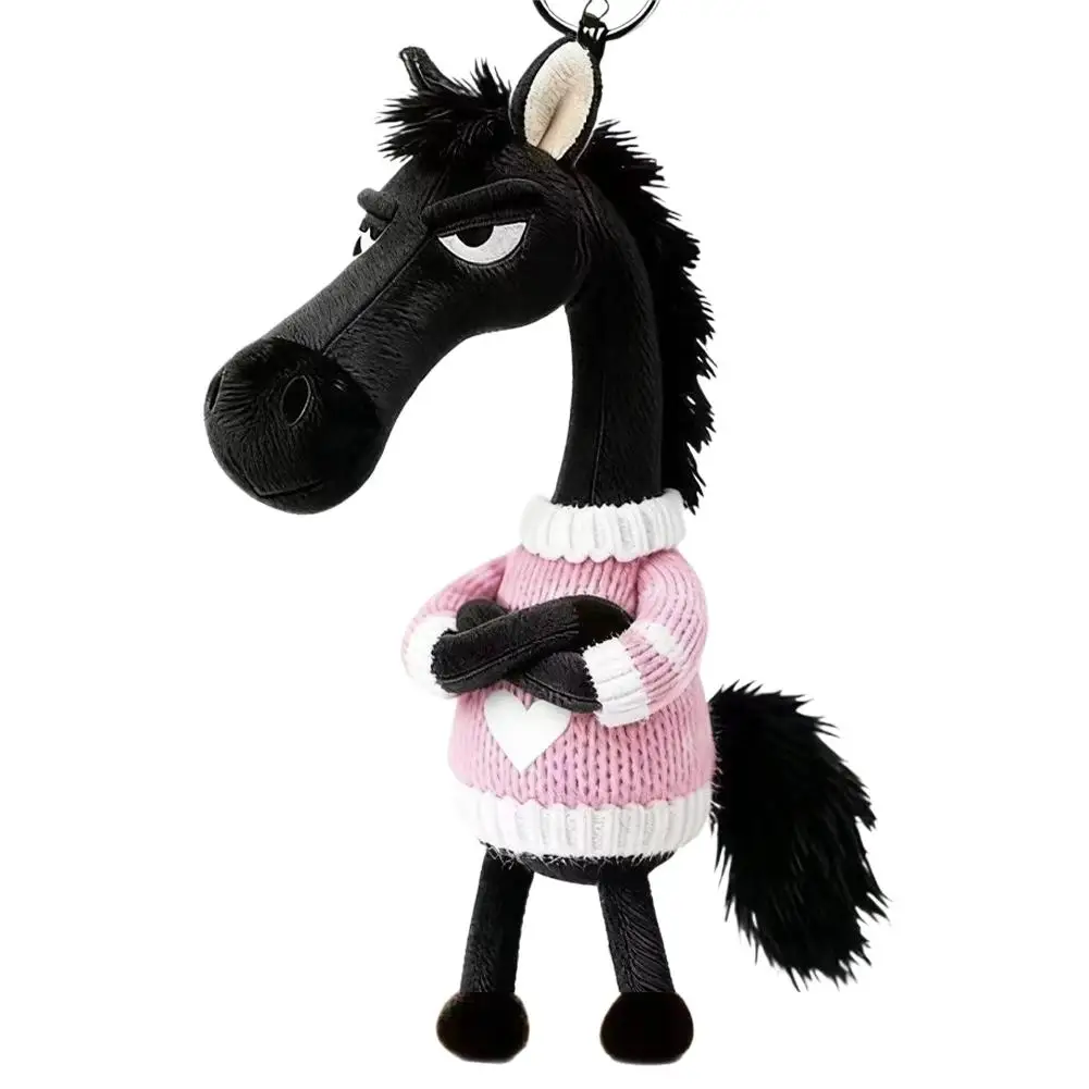 Plush Black Horse Keychain and Backpack Pendant: 2026 Year of the Horse Mascot