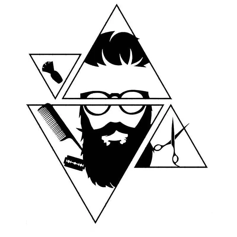 Geometric Men's Barbershop Vinyl Wall Sticker Hairdresser Mustache Modern Stylish Art Salon Window Art Decoration Vinyl Decal