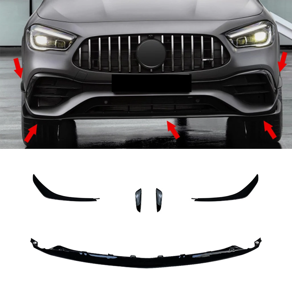 

5Pcs Car Front Bumper Lip Spoiler Splitter Body Kit Canard Trim For Mercedes-Benz GLA-Class H247 GLA200 GLA35 GLA45 AMG