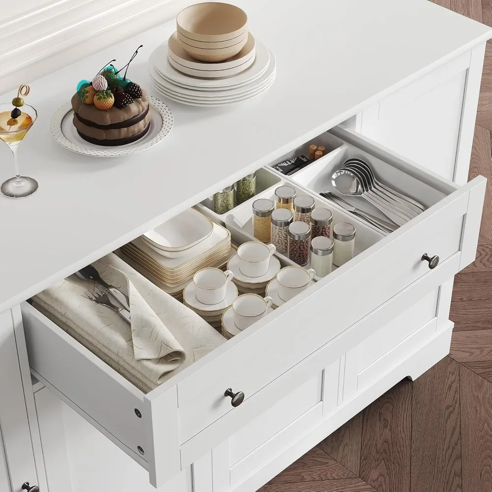 54" Buffet Cabinet with Storage, Modern Kitchen Buffet Sideboard with Drawer, Wood Coffee Bar Cabinet Adjustable She