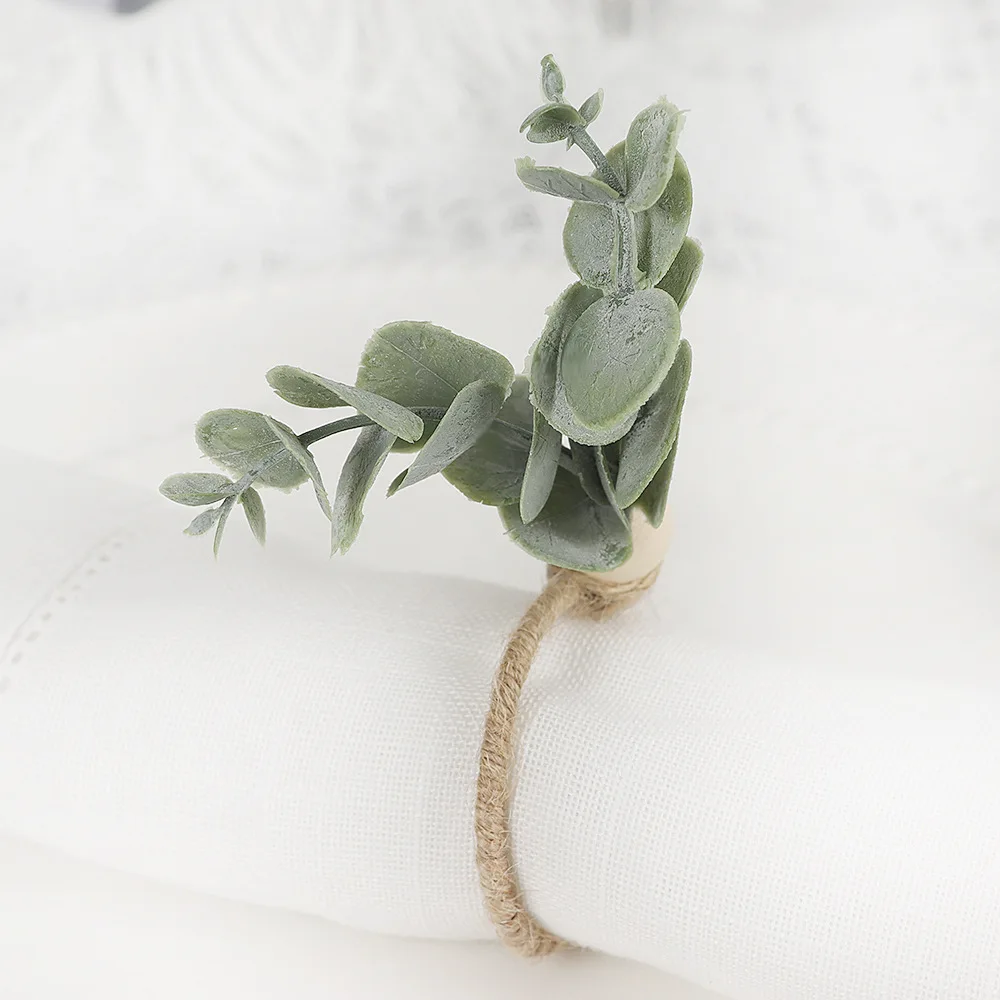 1Pcs Wedding Napkin Rings Eucalyptus Leaves Napkin Holder Buckles Spring Easter Home Table Decoration Birthday Party Supplies