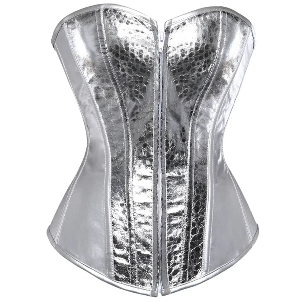 

Gold Silver Leather Corsets Top Overbust Bustier Waist Cincher Corselet Sexy Women Vintage Style Nightclub Clubwear Plus Size