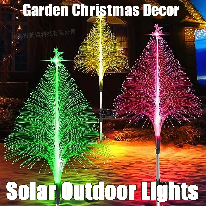 

4Pcs Solar Christmas Trees Lights Outdoors Xmas Tree Gardens Waterproof Changing Stake Lamps Villa Yard Pathway Lawn Party Decor