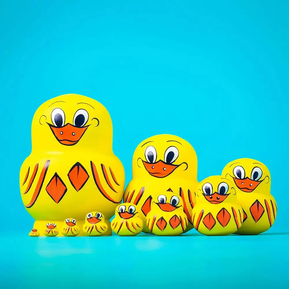 Russian Nesting Stacking Duck Doll 10Pcs Multiple Uses Wooden Duck Models Improve Thinking Skills Toy Russian National Culture