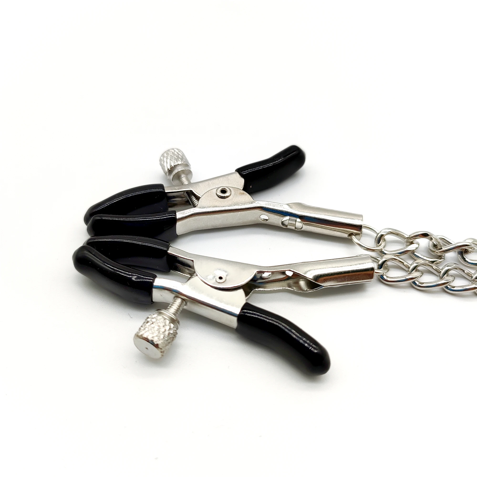 Nipple Clamps with Chain Metal Nipple Clips Black and Silver Clamps non Piercing Sexy Adjustable Body Chain Sex Toys nipple clamps