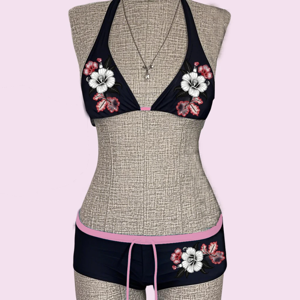 UETEEY 2025 Nouveau Maillots De Bain D'été Bikinis Ensemble Sexy Imprimé Dentelle Dos Nu Bikini 2 Pièces Ensemble de Maillots De Bain Pour Femmes Fente Plage Bikini