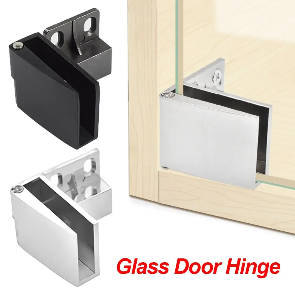 Description Picture 2 of itemZinc Alloy Glass Door Hinge Side Mounted Self-closing Frameless Clamp No Drilling Hardware Cabinet Door Hinge Wardrobe Cupboard